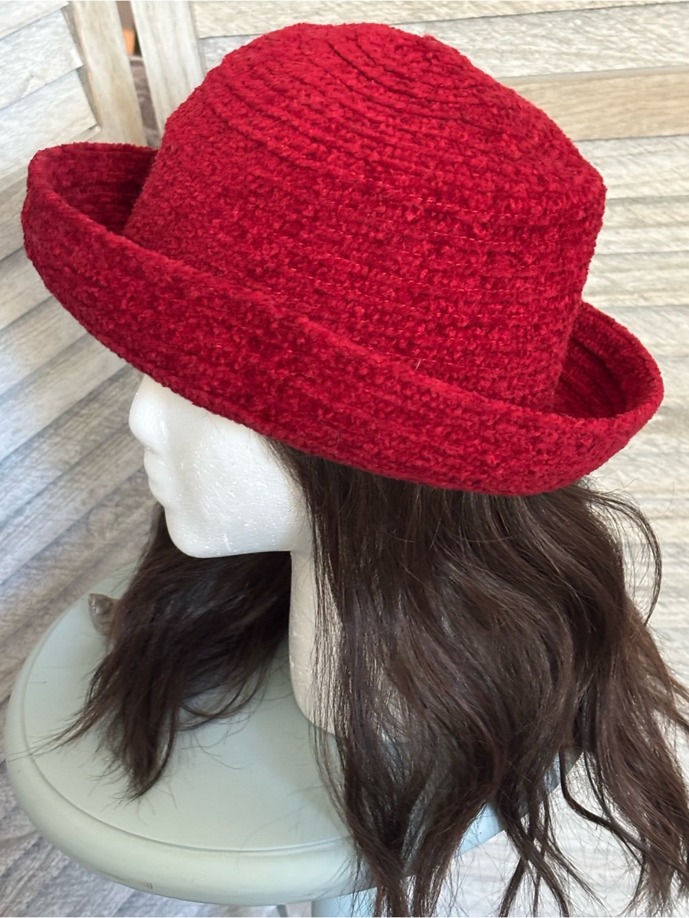 Vintage 90s Betmar New York Blossom Hat Red Chenille Bucket Cloche Style 627